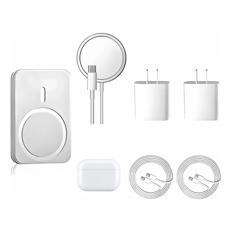 Kit Cargador 20w Inalámbric 5000 Mah Auricular Para iPhone, Color Blanco