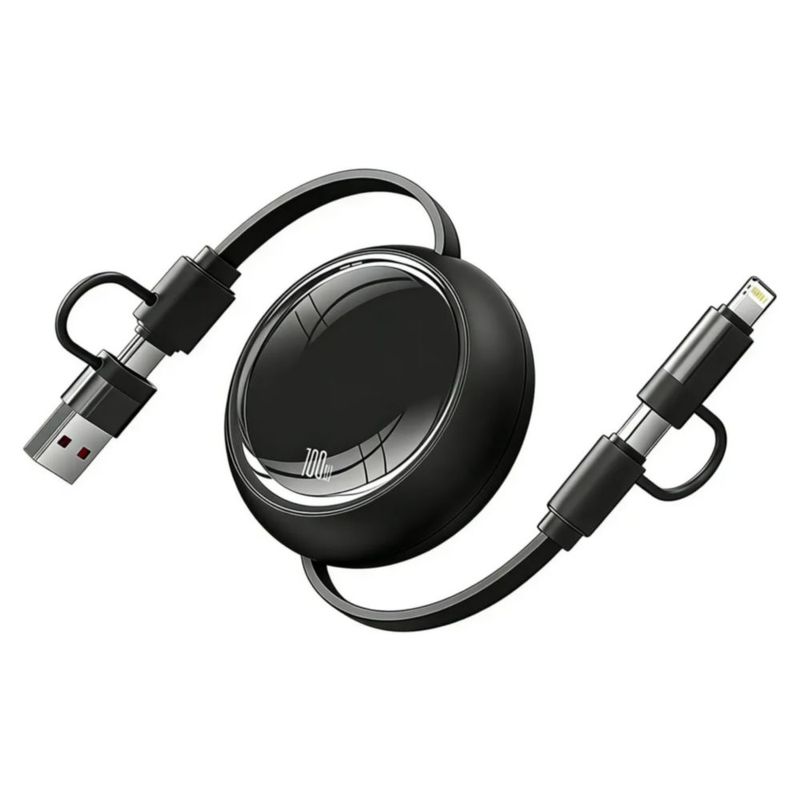 Cable Retráctil Yisen 4 En 1 Usb-c/lightning 100wcarga Rápida, Color Negro