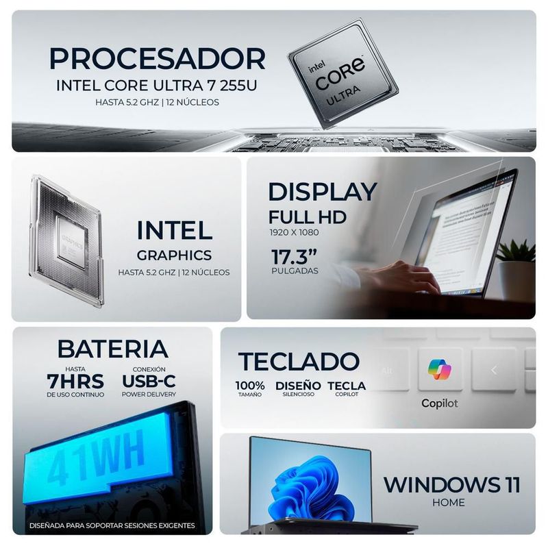 Laptop hp omnibook 3 17 core ultra 7 32gb 512gb 17.3" ips