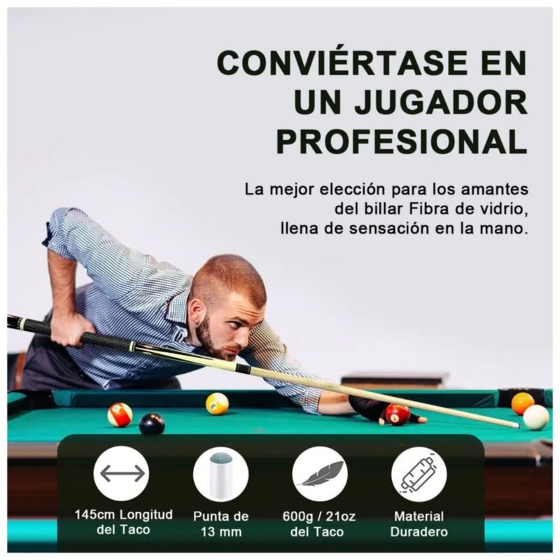 2 Tacos de Billar Palos Snooker Desarmable Profesional Color Negro