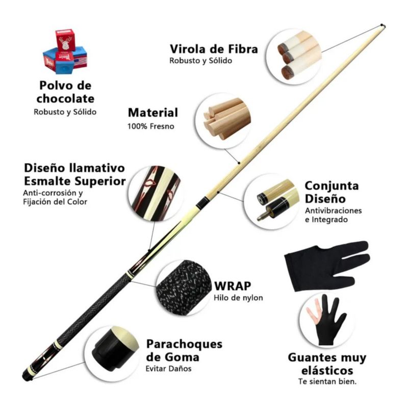 2 Tacos de Billar Palos Snooker Desarmable Profesional Color Negro