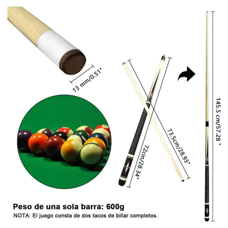 2 Tacos de Billar Palos Snooker Desarmable Profesional Color Negro