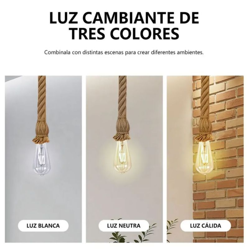Lámpara Pared Estilo Vintage Cuerda Madera Rústica 1m 5pcs, Color Café