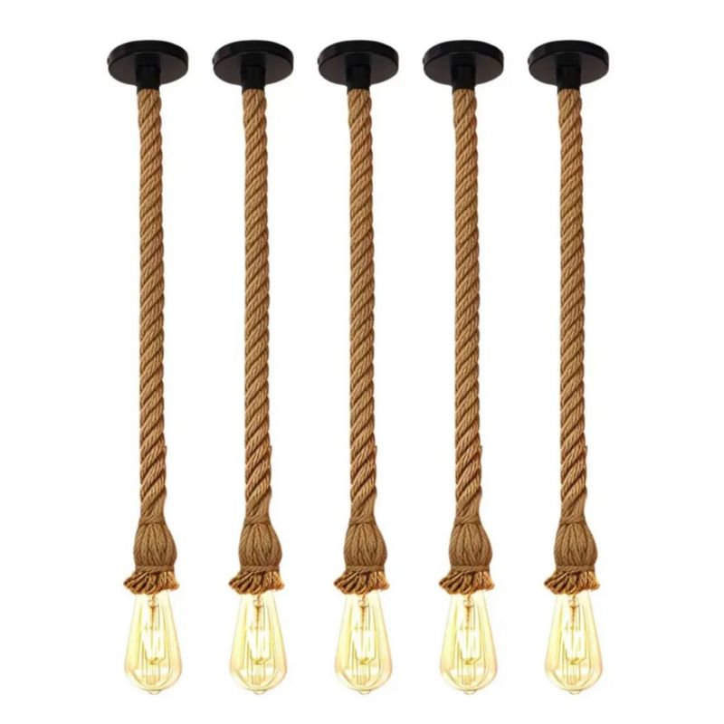 Lámpara Pared Estilo Vintage Cuerda Madera Rústica 1m 5pcs, Color Café