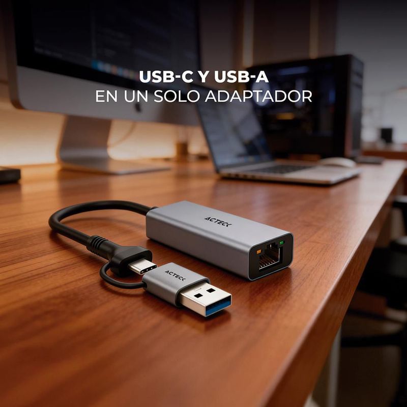 Adaptador convertidor acteck an650 usb-c/a a rj45 ac-945035