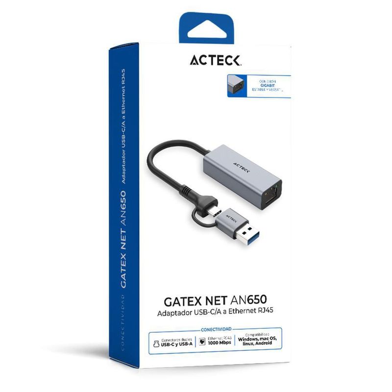 Adaptador convertidor acteck an650 usb-c/a a rj45 ac-945035