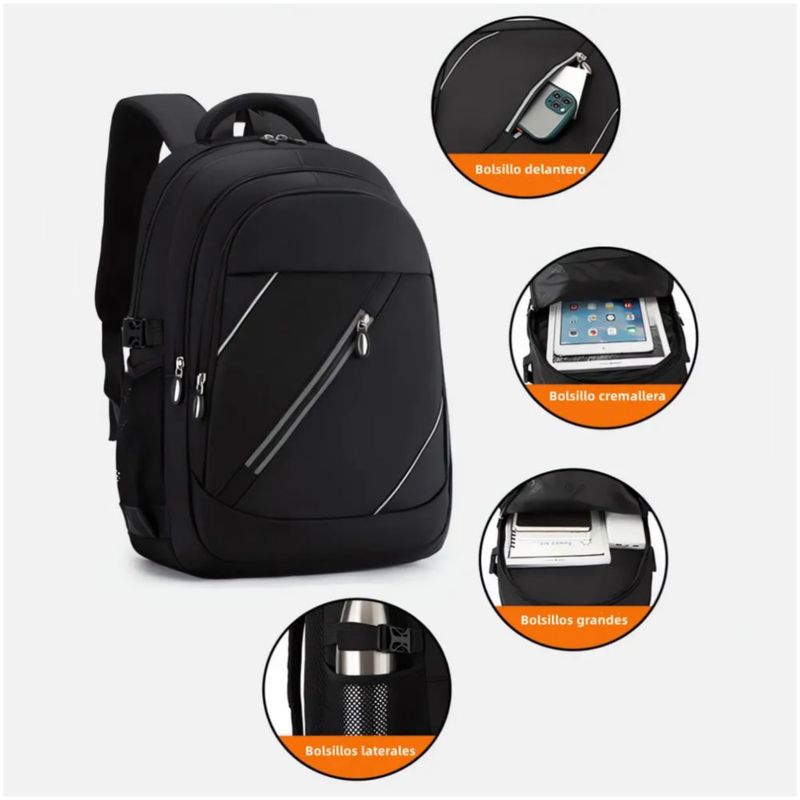 Mochilas Hombre Gran Capacidad Impermeable Para Portátil 45l, Color Negro