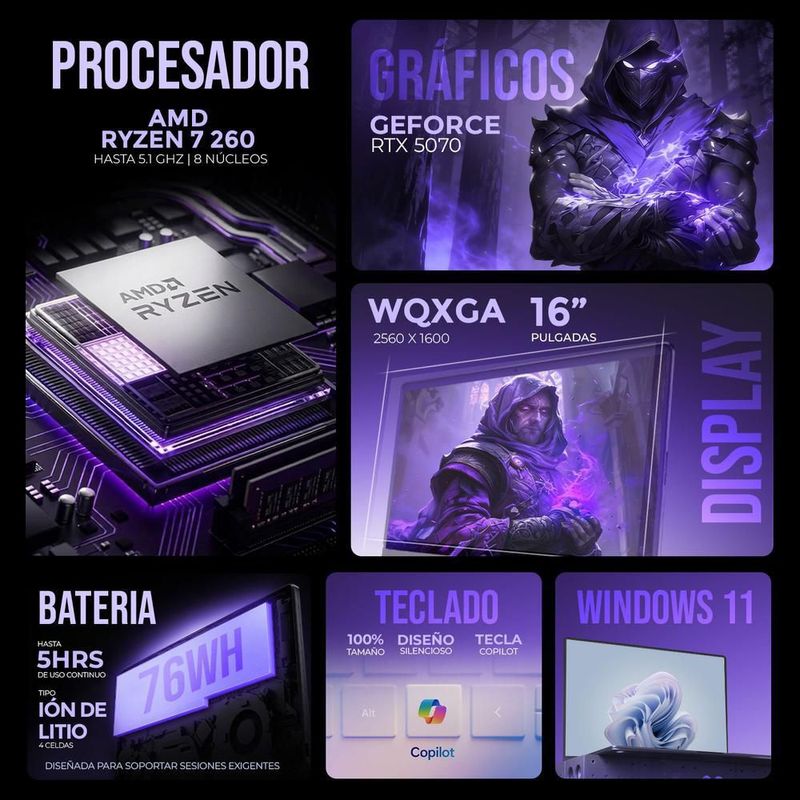 Laptop acer rtx 5070 ryzen 7 260 32gb 1tb 16" 180hz ingles