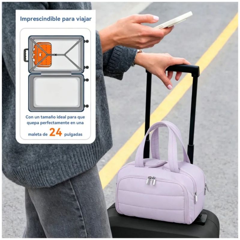 Cosmetiquera Neceser Amplio Organizador De Viaje Portatil, Color Morado