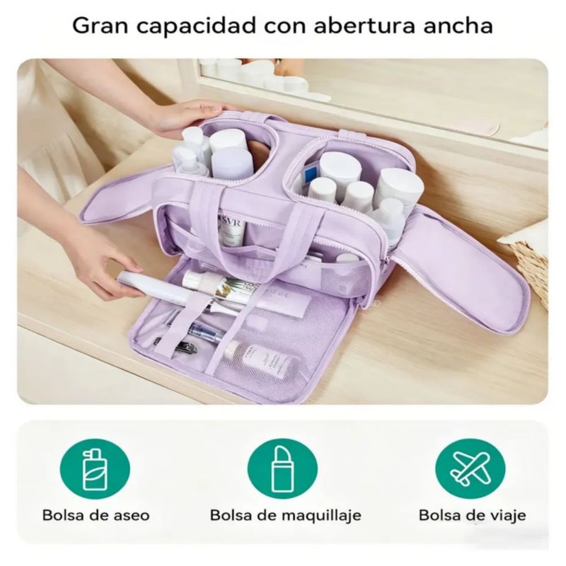 Cosmetiquera Neceser Amplio Organizador De Viaje Portatil, Color Morado