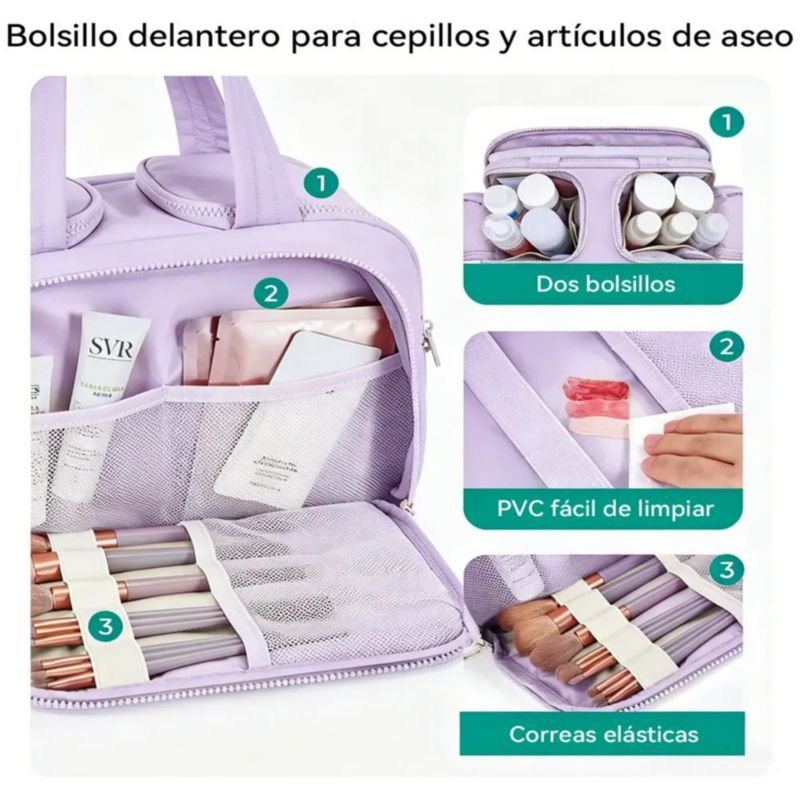 Cosmetiquera Neceser Amplio Organizador De Viaje Portatil, Color Morado