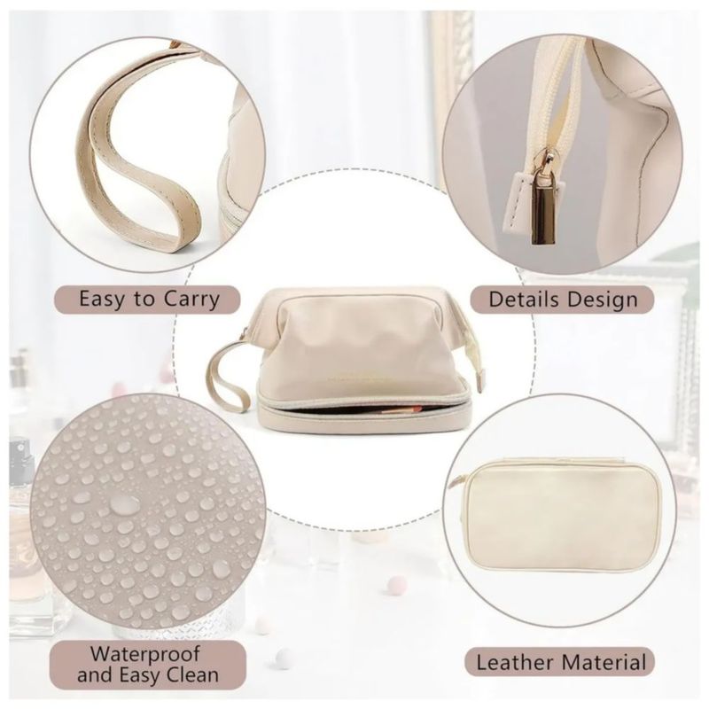 Neceser Cosmetiquera Viaje Maquilla Impermeable Doble Capa, Color Beige