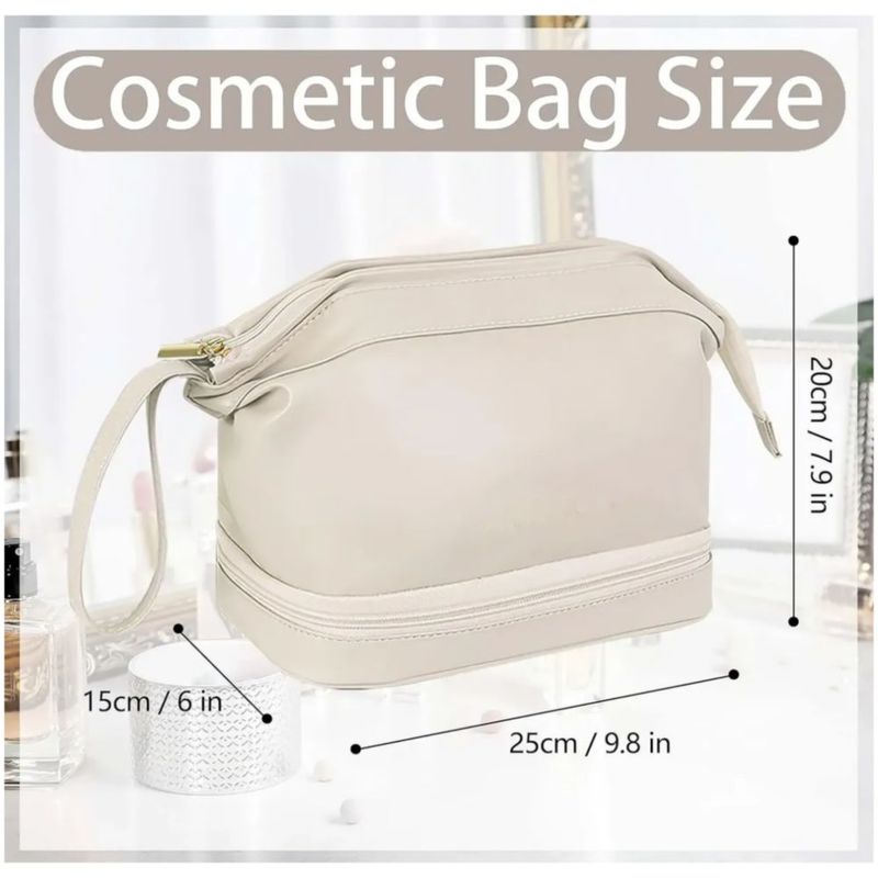 Neceser Cosmetiquera Viaje Maquilla Impermeable Doble Capa, Color Beige