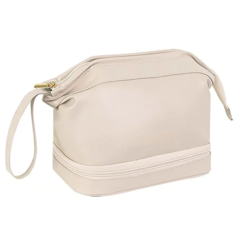 Neceser Cosmetiquera Viaje Maquilla Impermeable Doble Capa, Color Beige