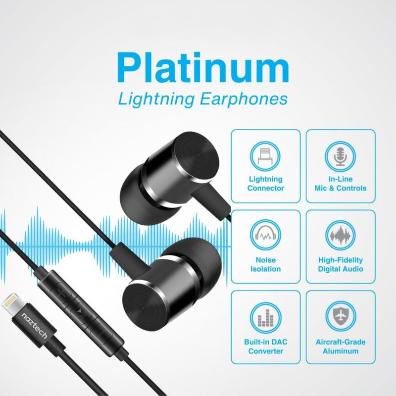 Auriculares Naztech Platinum Lightning con micrófono para iPhone color negro