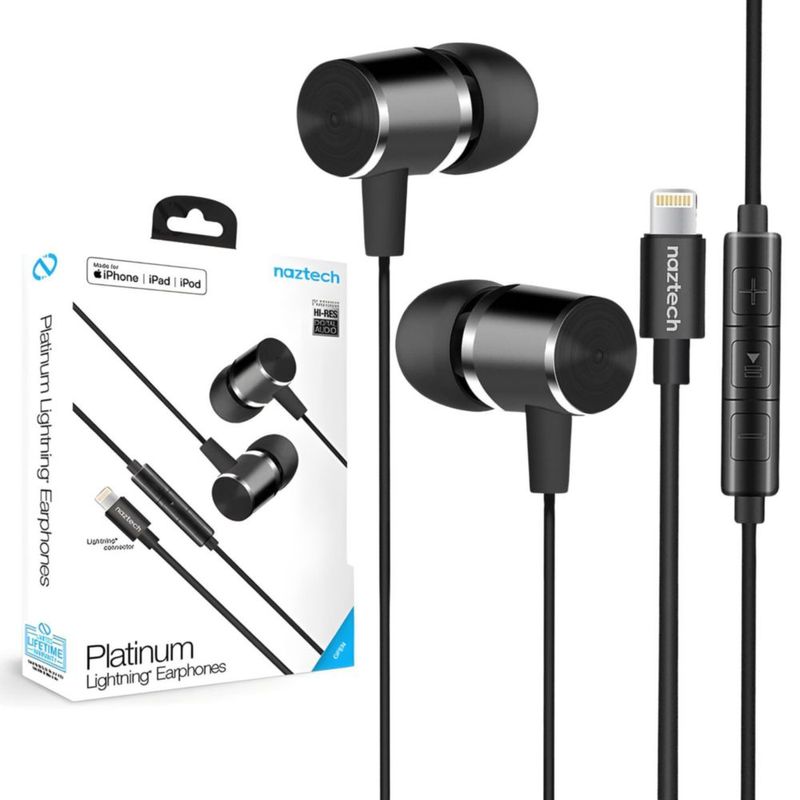 Auriculares Naztech Platinum Lightning con micrófono para iPhone color negro