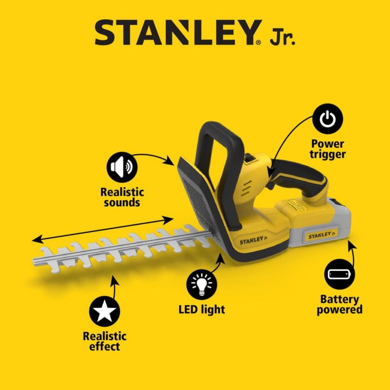 Cortadora de setos de juguete roja caja de herramientas Stanley Jr funciona con pilas