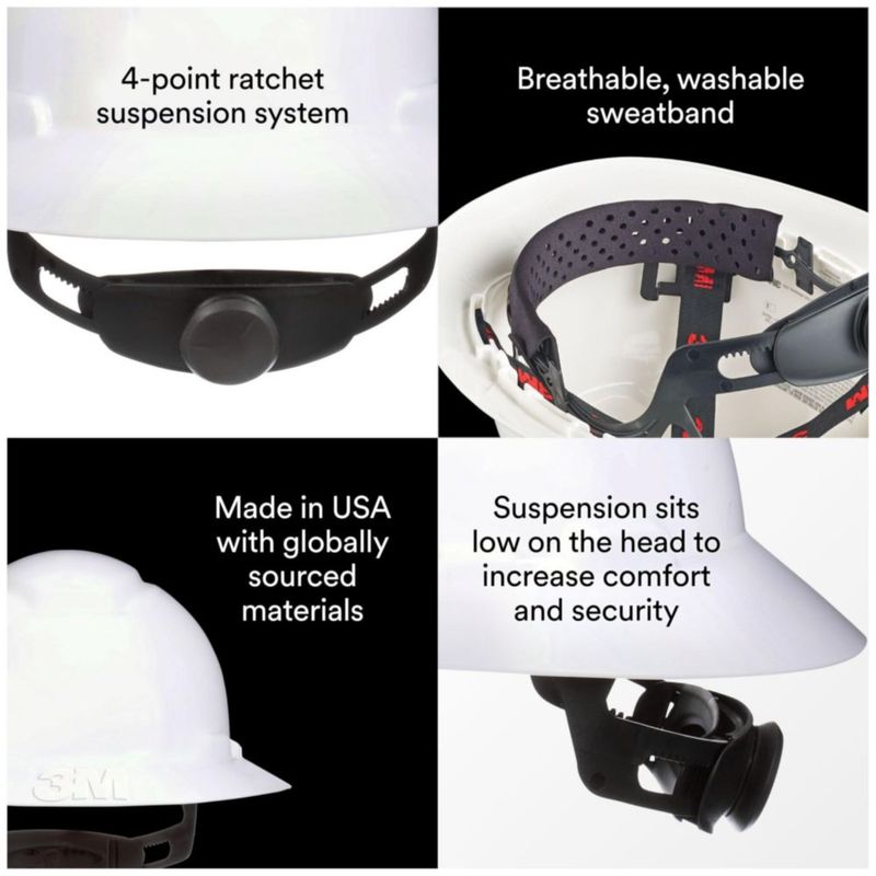 Casco 3M SecureFit de ala completa con ajuste de trinquete blanco