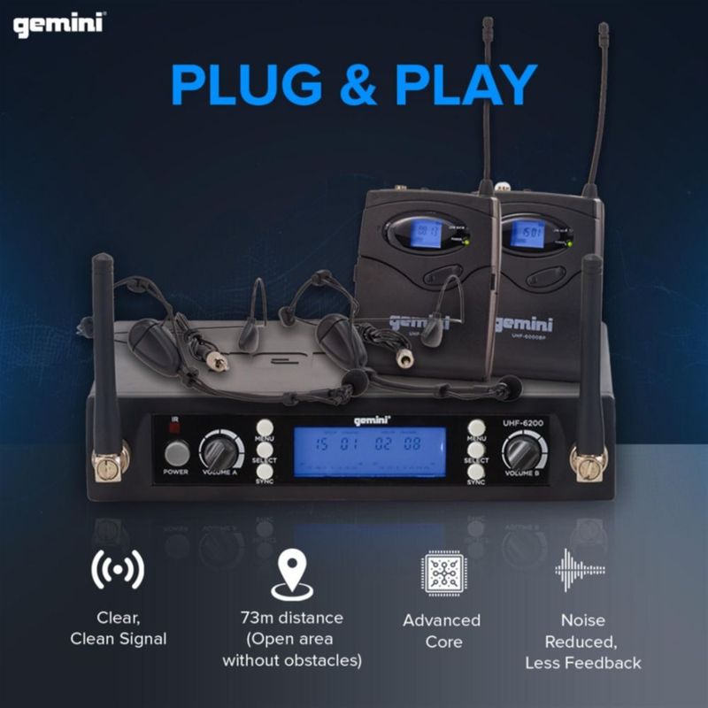 Sistema de micrófono inalámbrico Gemini Sound UHF-6200HL UHF