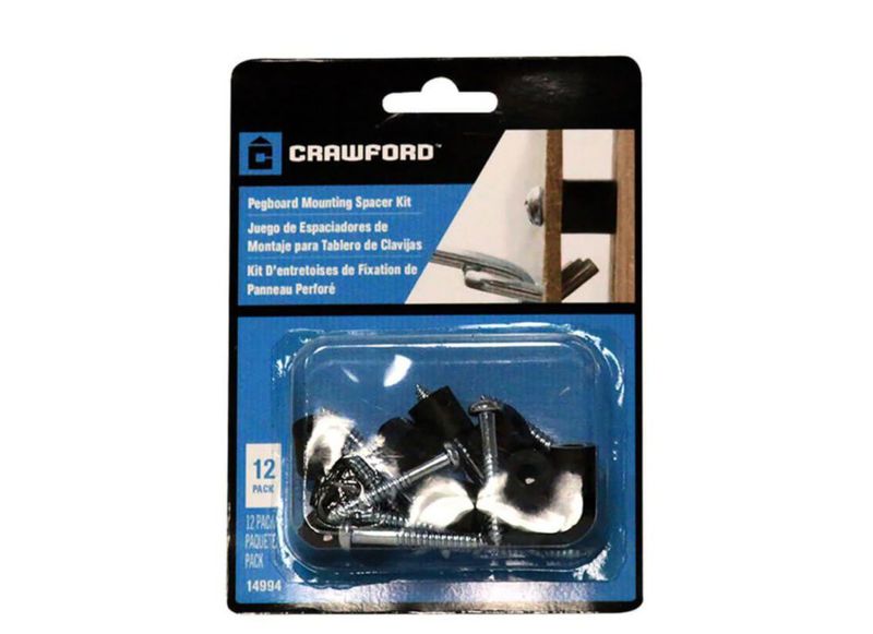 Kit de montaje Crawford para tablero perforado con 12 espaciadores y tornillos