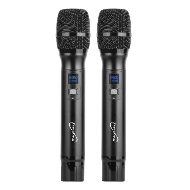Sistemas de micrófonos inalámbricos Supersonic SC-930UHF UHF de doble canal con dos transmisores portátiles indicador de estado LED batería de larga