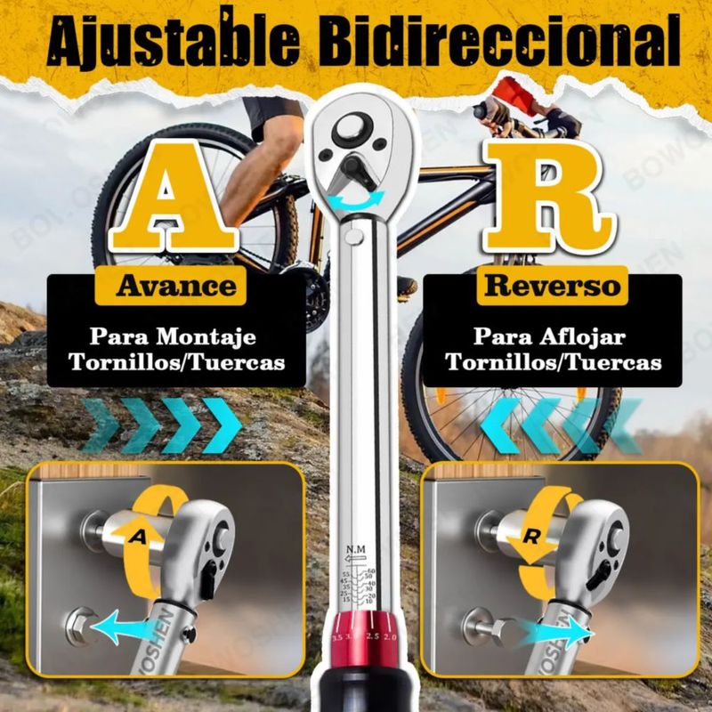 Llave Dinamométrica 3/8'' Doble Dirección Con Hebilla Para Mantenimiento De Bicicletas Motocicletas