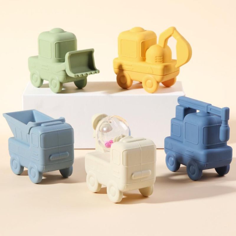 Set De Juguetes De Silicón Para Baño Con 5 Piezas Camioncitos De Construcción Con 5 Piezas
