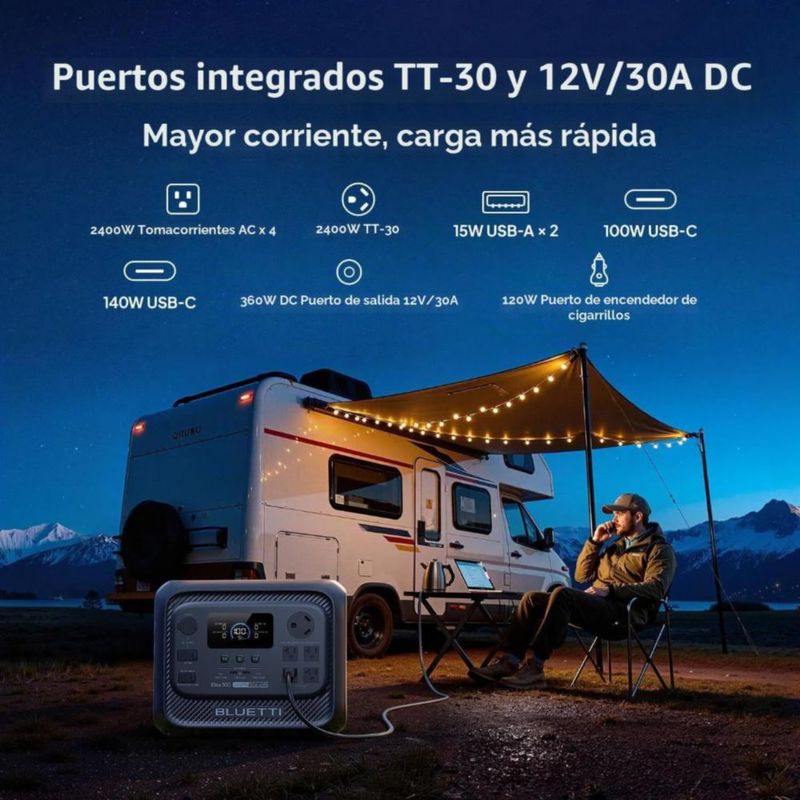 BLUETTI Elite 300 Estación De Energía Portátil 3014Wh De Capacidad Y 2400W De Salida, Batería LiFePO 120V Generador Solar
