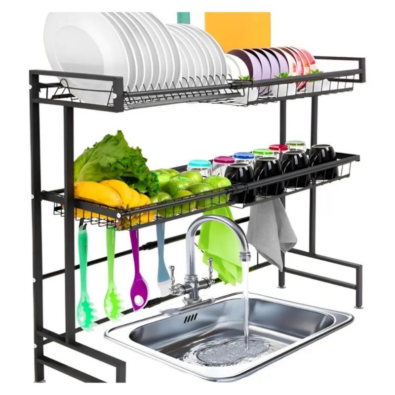 Escurridor De Platos Sobre Fregadero Expandible 2 Niveles Color Negro