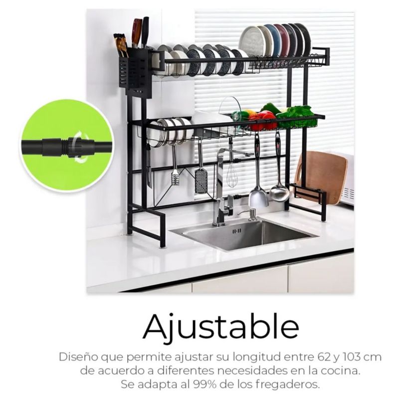 Escurridor De Platos Sobre Fregadero Expandible 2 Niveles Color Negro