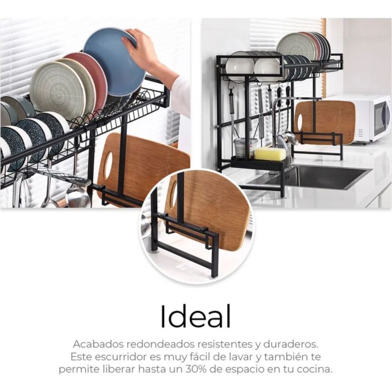 Escurridor De Platos Sobre Fregadero Expandible 2 Niveles Color Negro