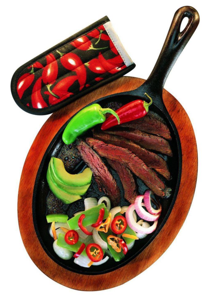 Set Fajita Lodge LFSR3 de hierro fundido presazonado 10 x 7 pulgadas