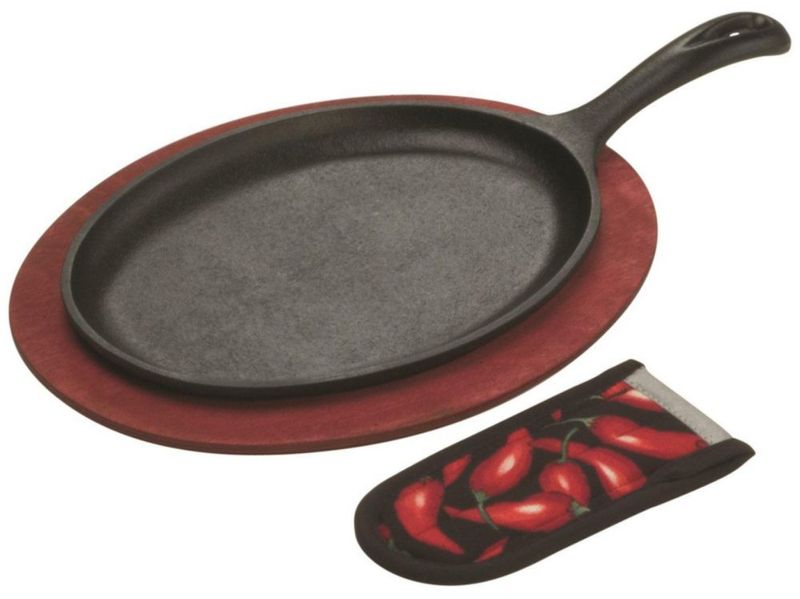 Set Fajita Lodge LFSR3 de hierro fundido presazonado 10 x 7 pulgadas