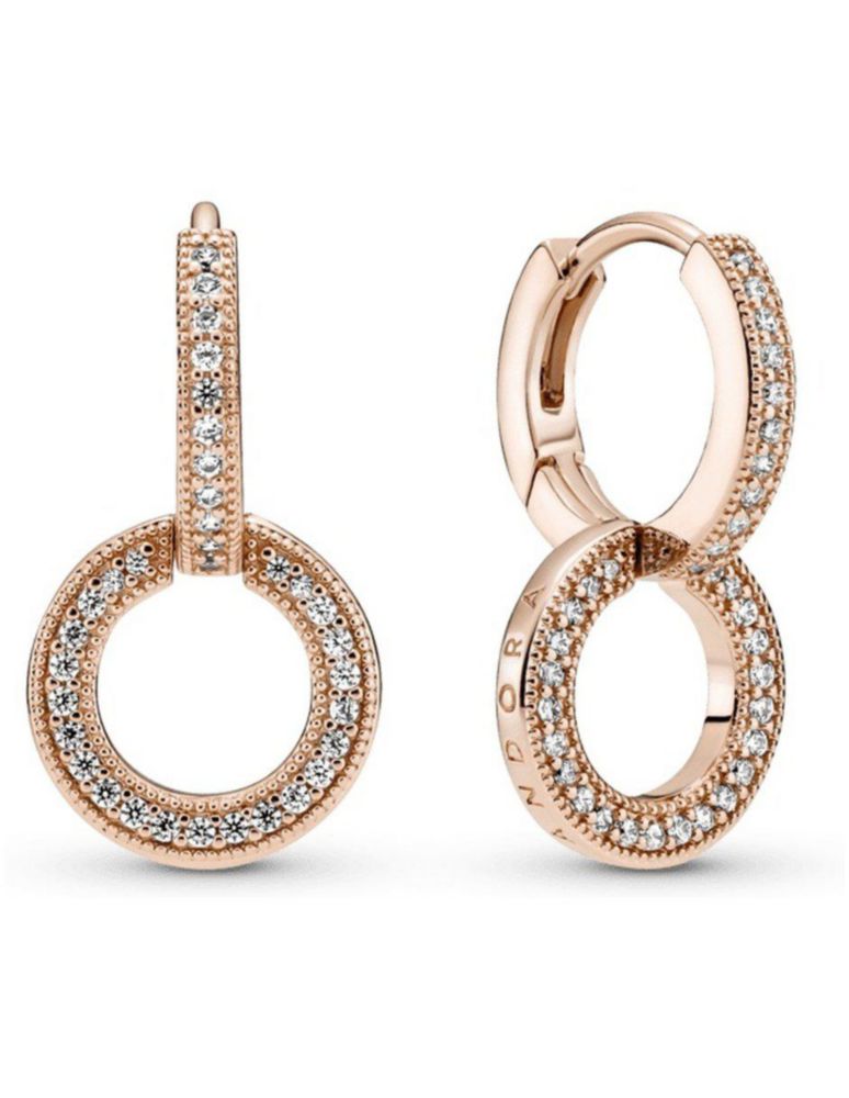 Aretes Pendientes Pandora 289052c01 Doble Aro Resplandecientes