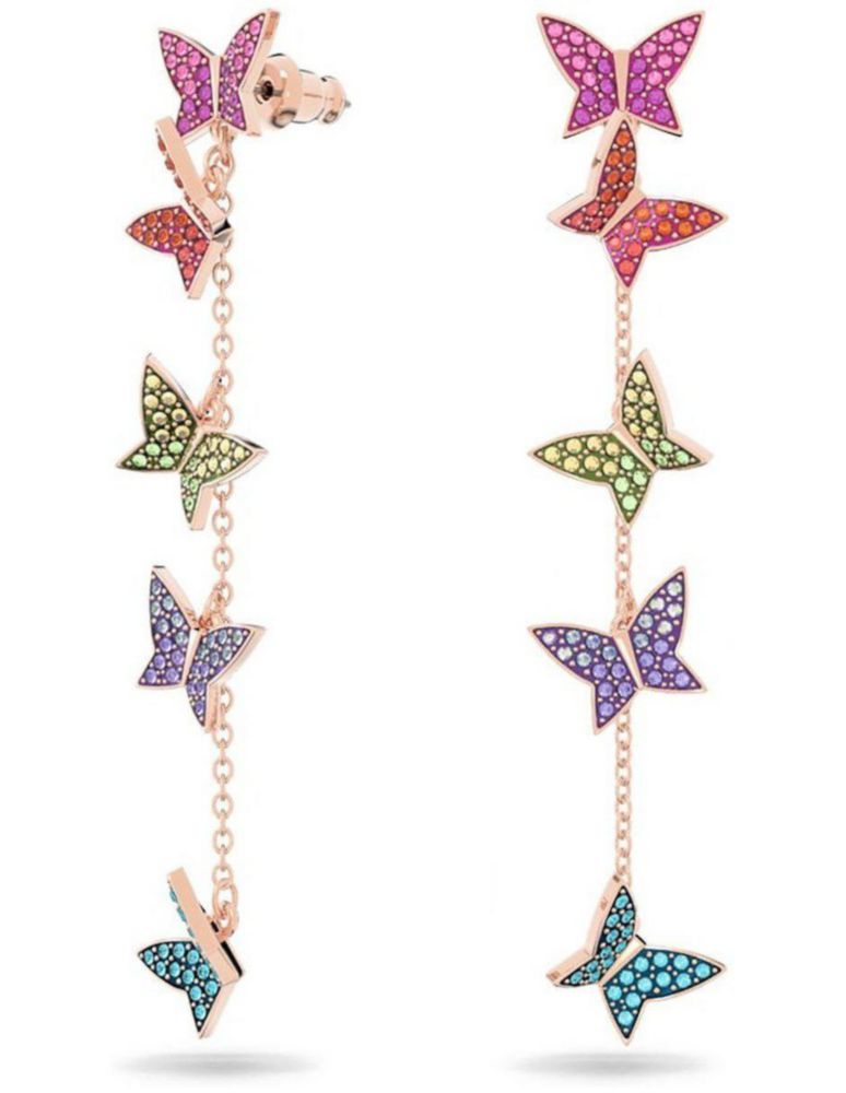 Aretes Pendientes Swarovski 5636425 Lilia Mariposa Largos Baño Tono Oro