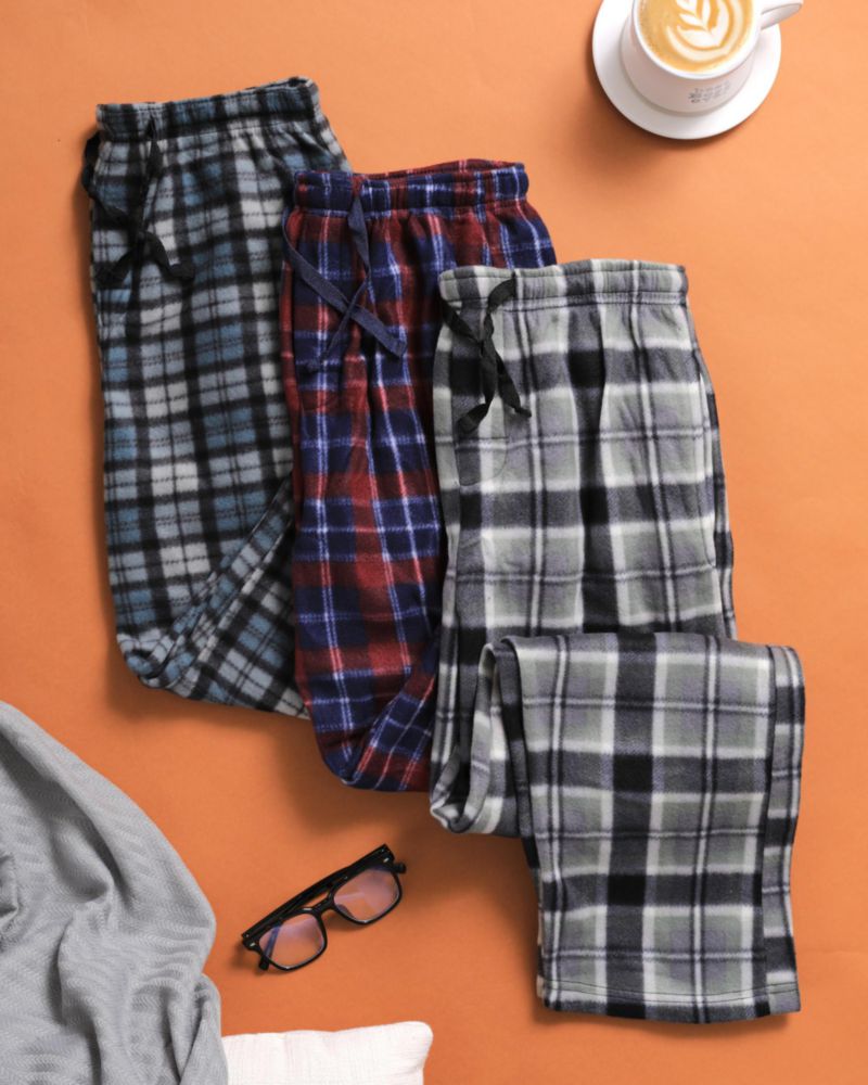 Pantalones de pijama de polar a cuadros Active Club - Pack de 3 - Talla grande