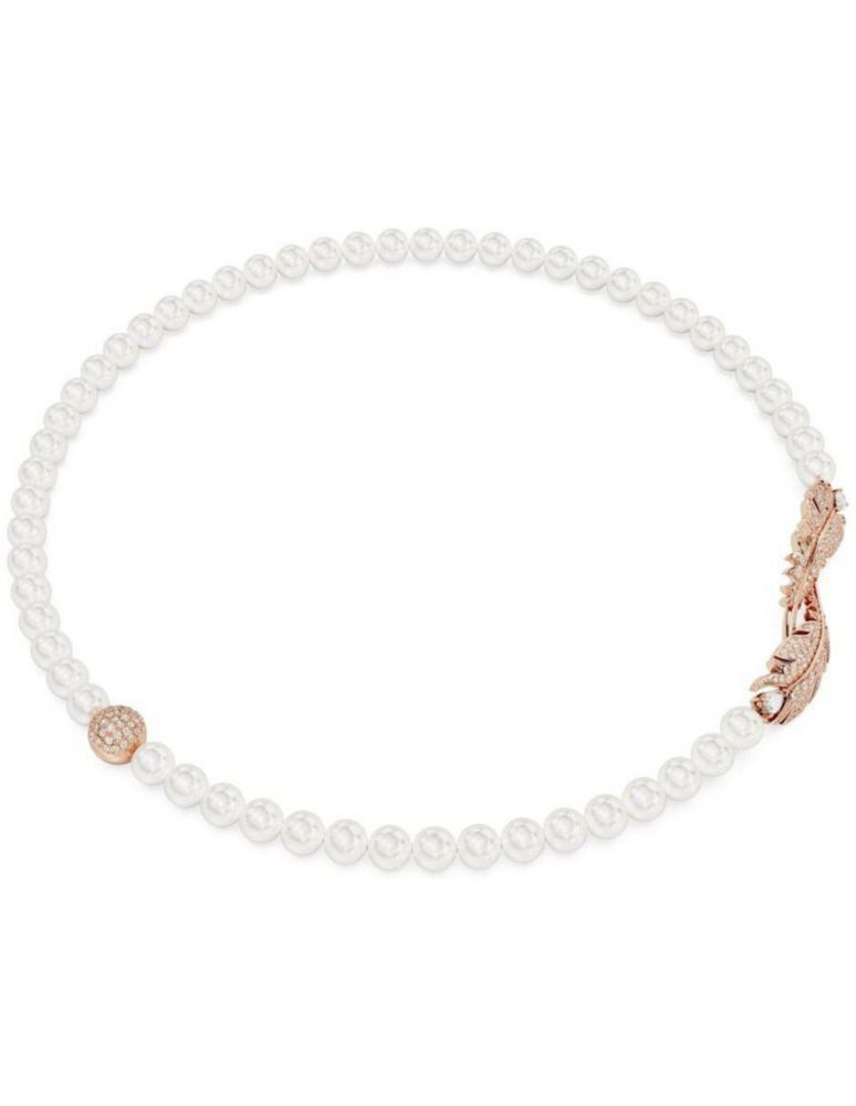 Colgante Collar de Swarovski 5669221 Nice Pluma Blanco Baño Tono Oro