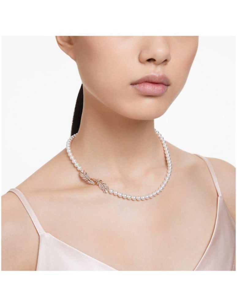 Colgante Collar de Swarovski 5669221 Nice Pluma Blanco Baño Tono Oro