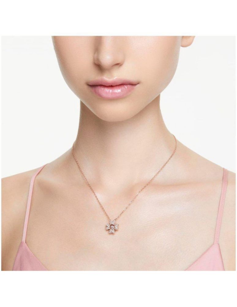 Colgante Collar de Swarovski 5674211 Idyllia Trébol Blanco Baño Rosado