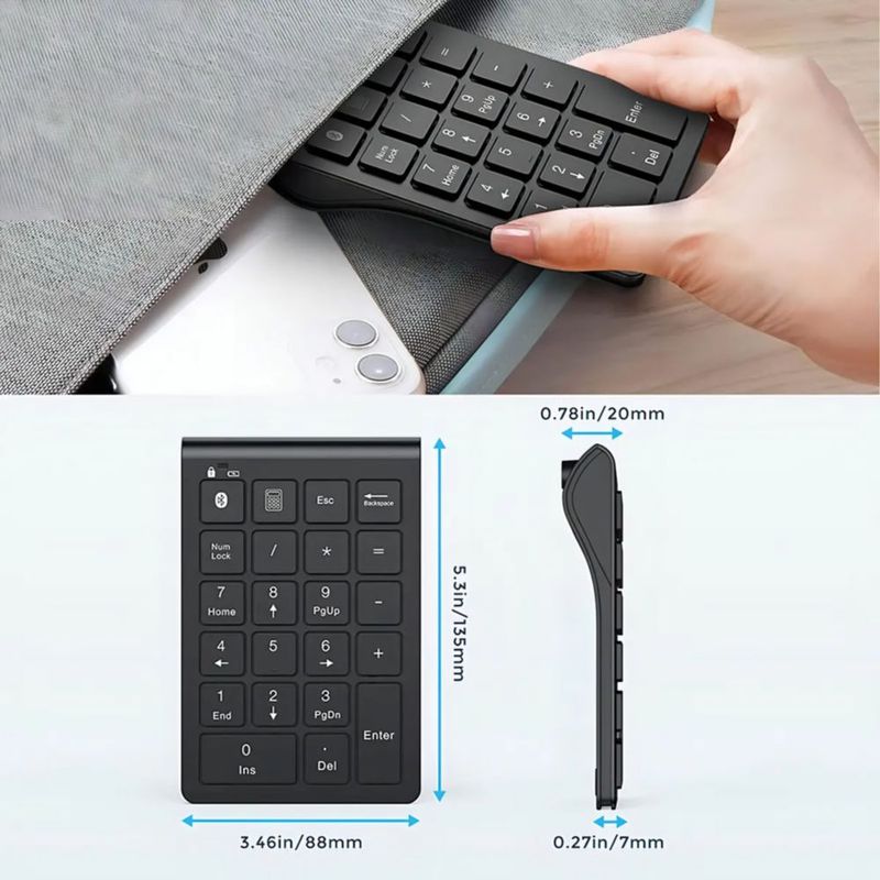 Teclado Numérico Inalámbrico 22 Teclas Bluetooth 5.0 Color del teclado Negro