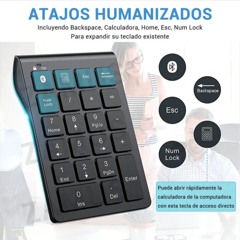 Teclado Numérico Inalámbrico 22 Teclas Bluetooth 5.0 Color del teclado Negro