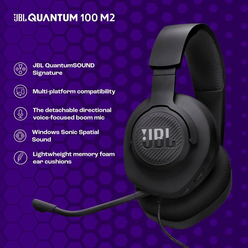 Auriculares para videojuegos JBL Quantum 100M2 con cable y micrófono negros