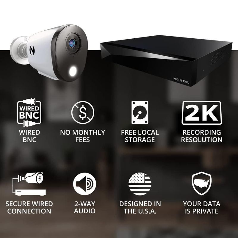 Sistema de cámara de seguridad Night Owl 12 canales DVR 2K HD 8 con cable