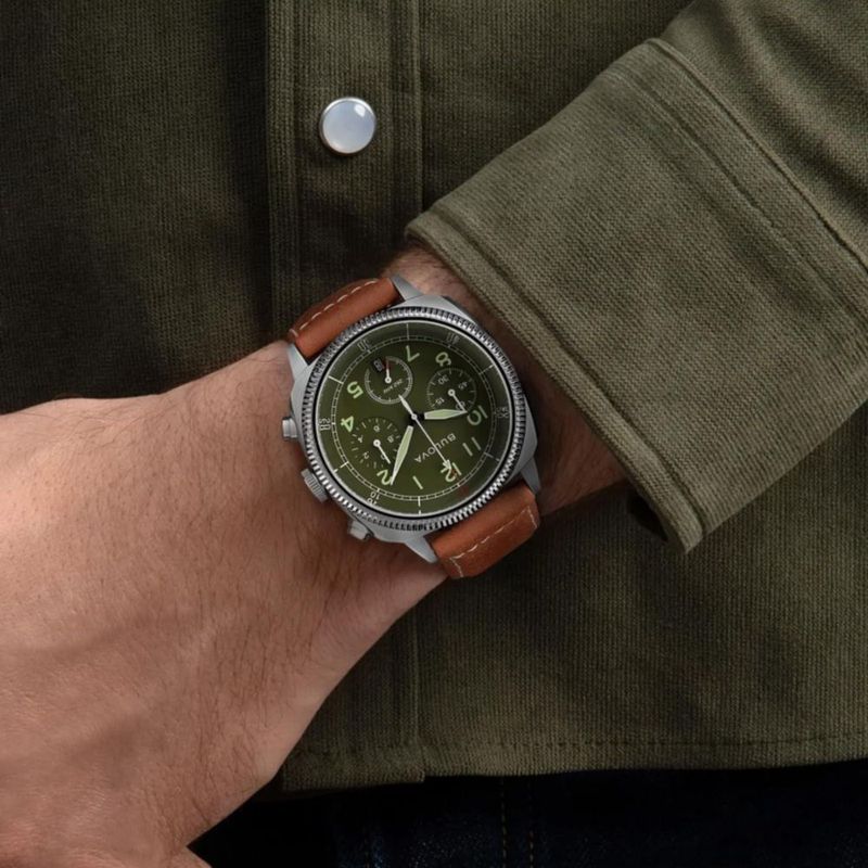 Reloj Bulova 96B482 Cronógrafo Militar 43mm Cuero