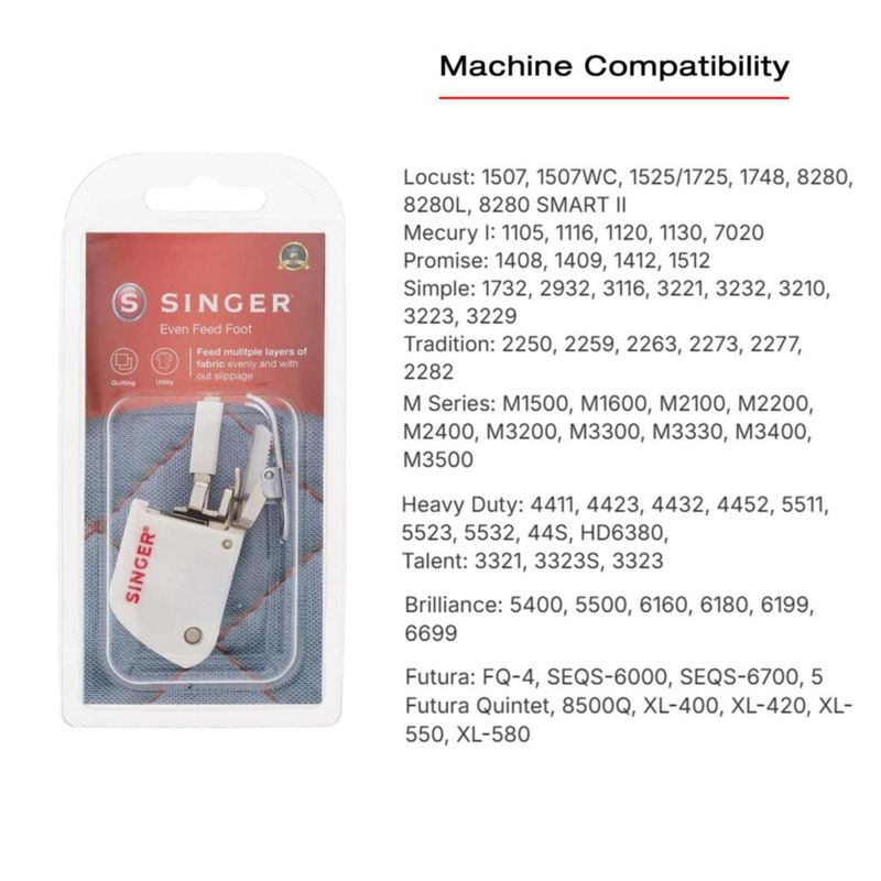 Prensatelas para caminar SINGER alimentación uniforme para acolchado y costura