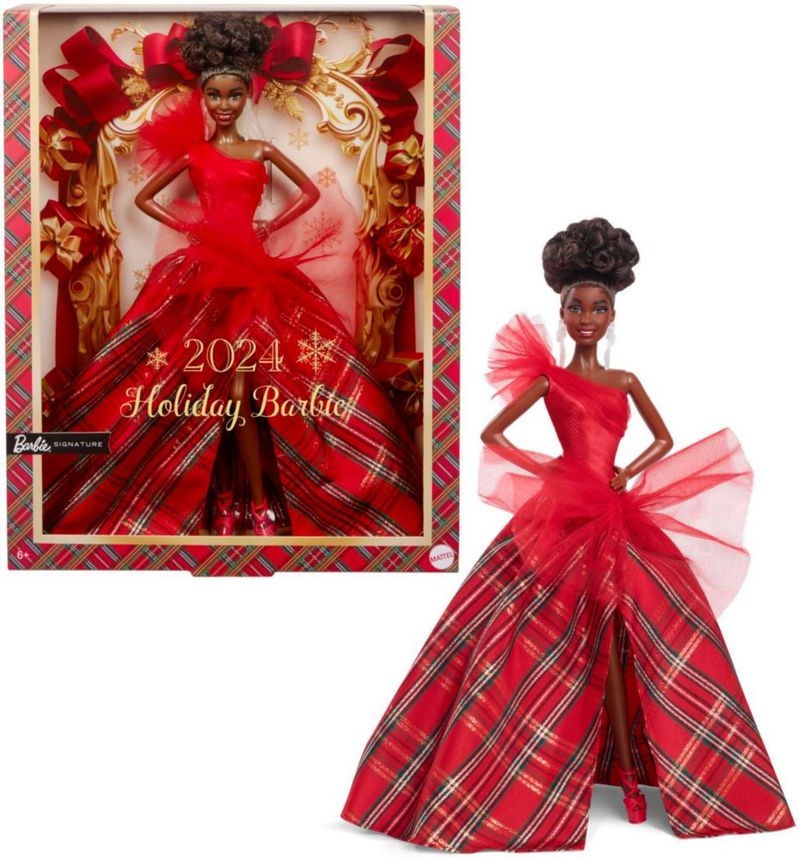 Muñeca moderna Barbie Signature Holiday 2024 con vestido a cuadros