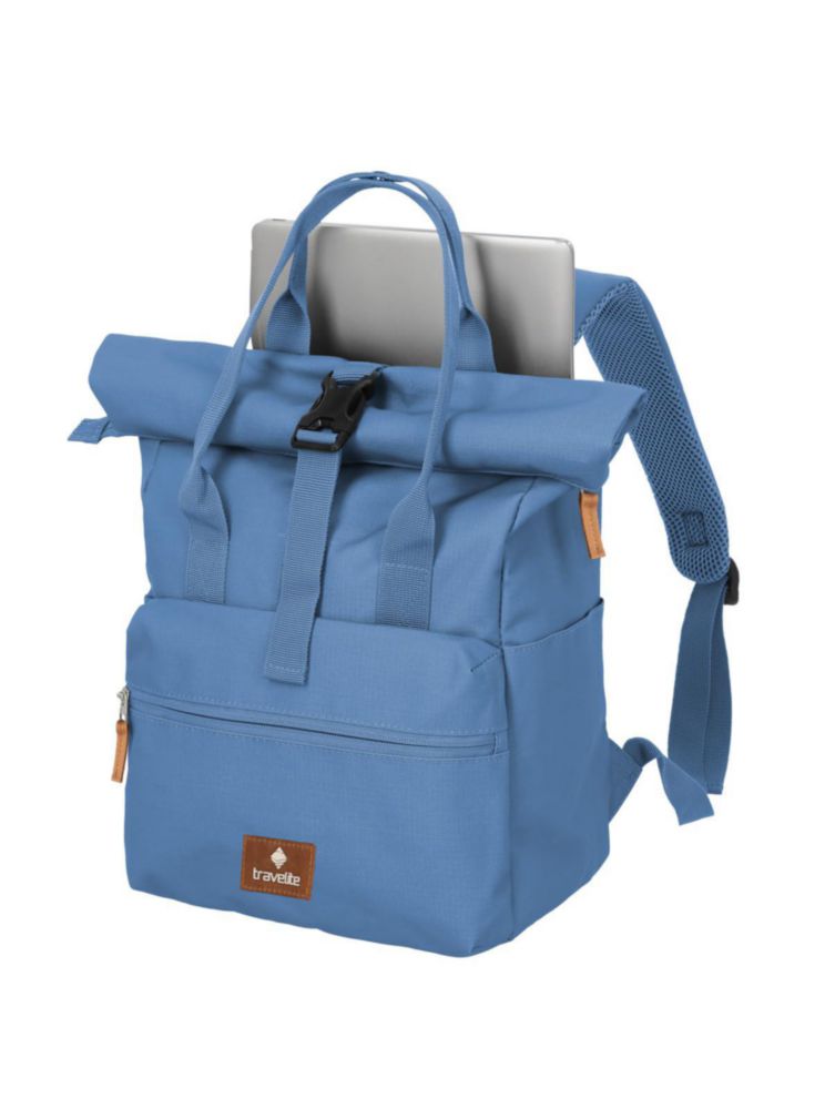 Mochila travelite 37‑46 cm 14 L Denim con cierre enrollable para portátil de 14 pulgadas