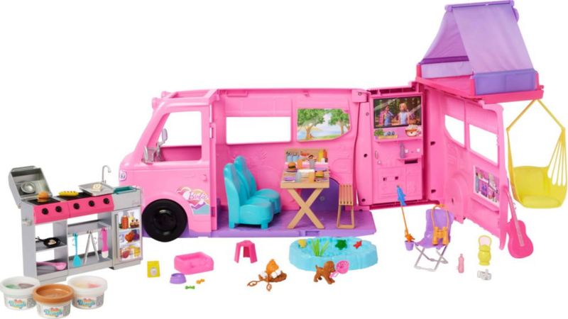 Playset Barbie Dream Camper con columpio para tienda de campaña en el techo y más de 60 pulgadas