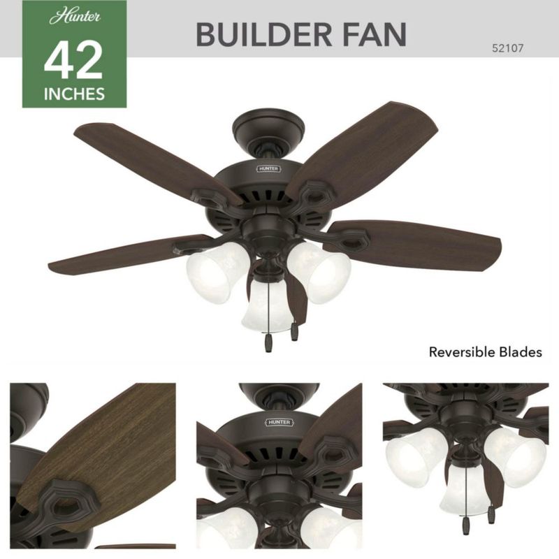 Ventilador de techo Hunter de 42 pulgadas con cadena de luz LED para interiores color bronce