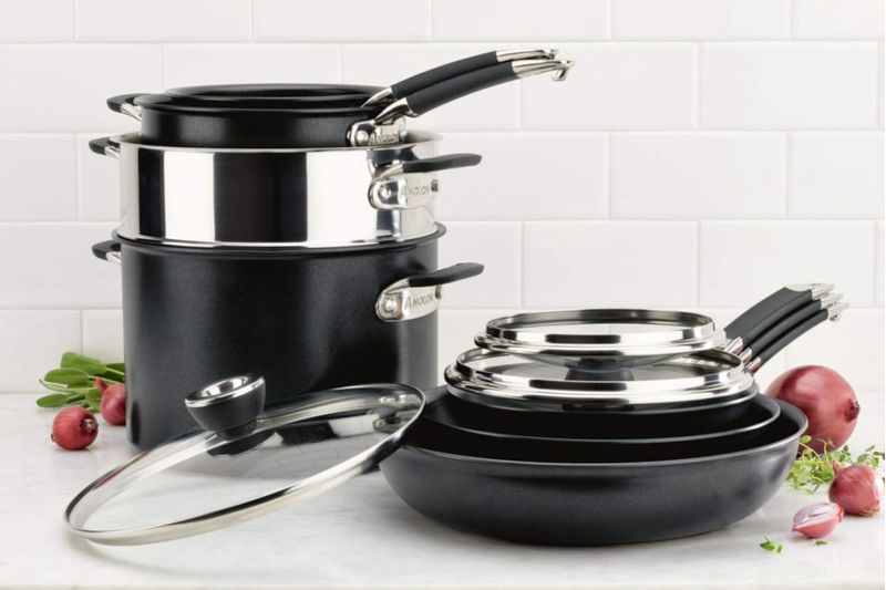 Juego de utensilios de cocina Anolon SmartStack anodizado duro 10 piezas negro